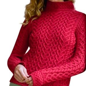 NWT Aran Mor Ireland pure merino wool ruby red high neck sweater L